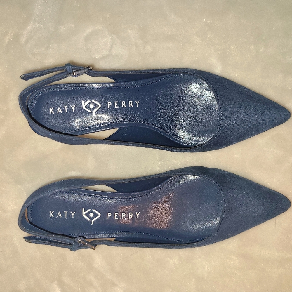 💙 Rare Katy Perry Navy Suede Slingback Heels Size 5 – Unique Silver Sphere Heel - Picture 7 of 8